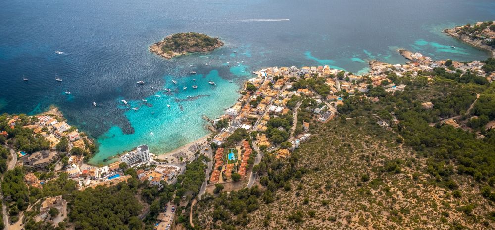 Sant Elm from the bird's eye view: Townscape on the seacoast in Sant Elm in Balearische Insel Mallorca, Spain