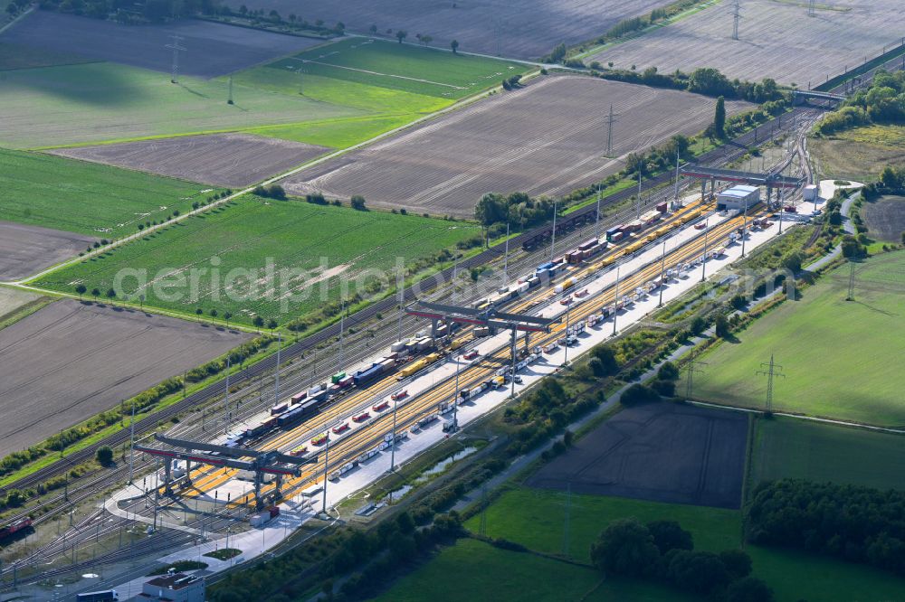 Lehrte from the bird's eye view: Container terminal center MegaHub in the district Ahlten in Lehrte in the state Lower Saxony, Germany