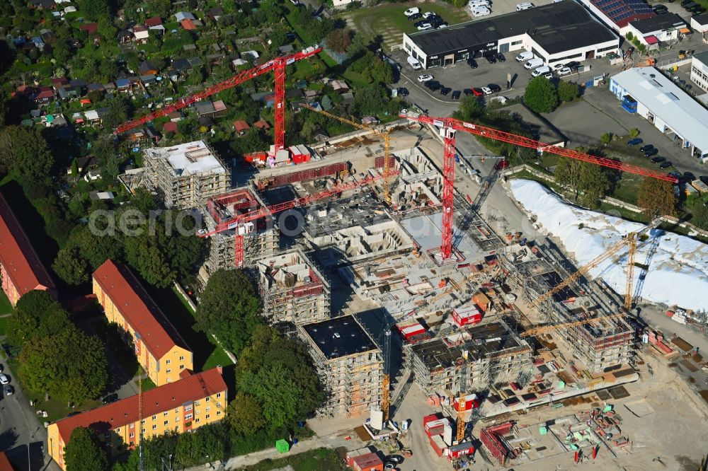 Augsburg from above - Construction site to build a new multi-family residential complex ACKERMANN PARK on Buergermeister-Ackermann-Strasse - Dillinger Weg in the district Kriegshaber in Augsburg in the state Bavaria, Germany