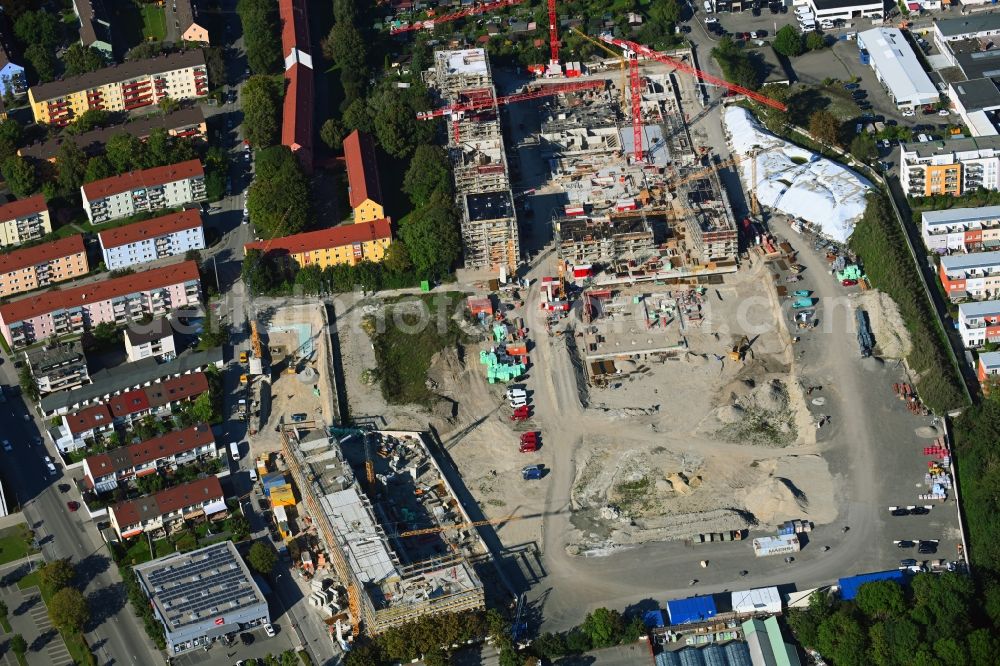 Aerial photograph Augsburg - Construction site to build a new multi-family residential complex ACKERMANN PARK on Buergermeister-Ackermann-Strasse - Dillinger Weg in the district Kriegshaber in Augsburg in the state Bavaria, Germany