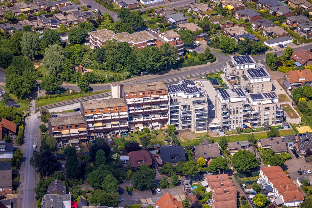 Hamm from the bird's eye view: Apartment building Augenweide for condominiums on Grenzweg - Alter Papelweg in Hamm at Ruhrgebiet in the state North Rhine-Westphalia, Germany