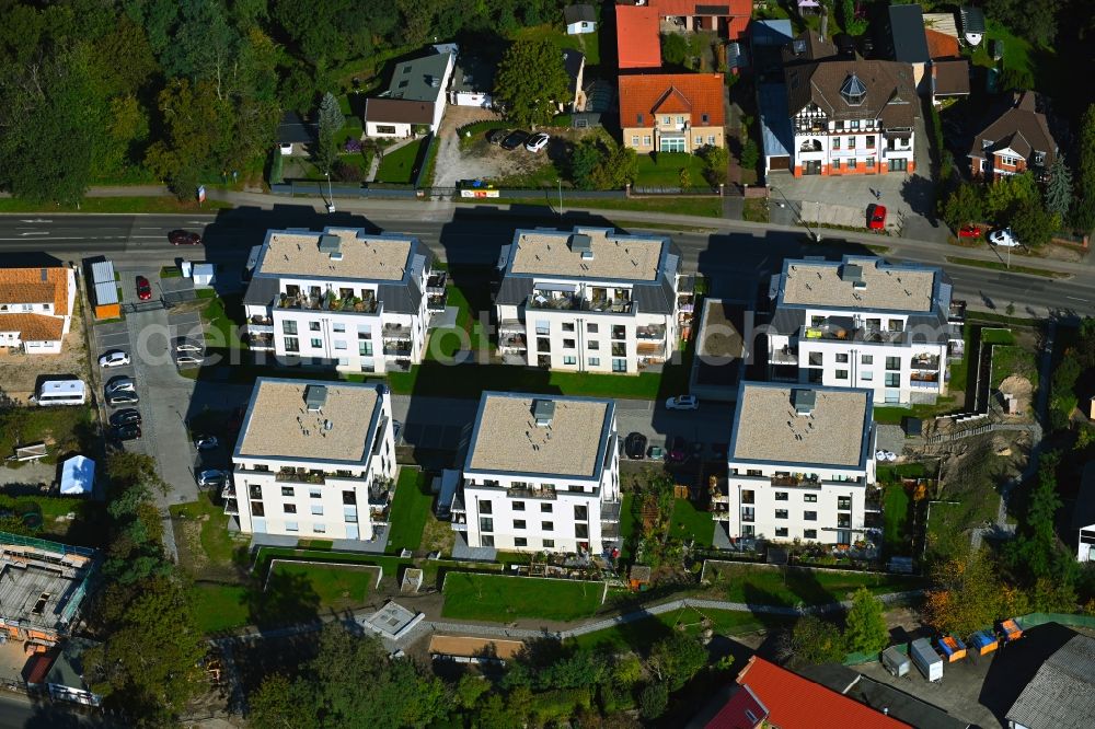 Stahnsdorf from above - Apartment building Baeke-Quartier on Wilhelm-Kuelz-Strasse in Stahnsdorf in the state of Brandenburg, Germany