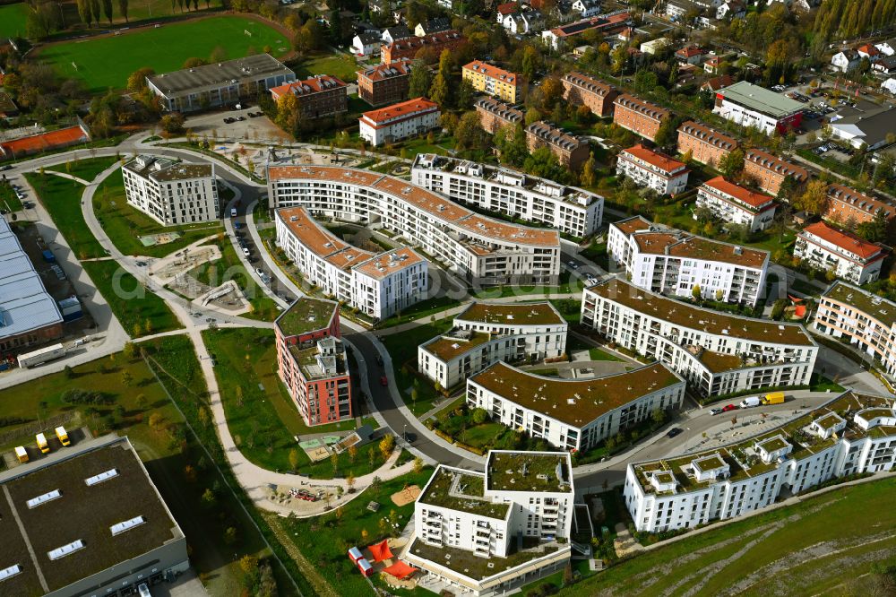 Aerial photograph München - New multi-family residential complex on Fritz-Bauer-Strasse in the district Aubing-Lochhausen-Langwied in Munich in the state Bavaria, Germany