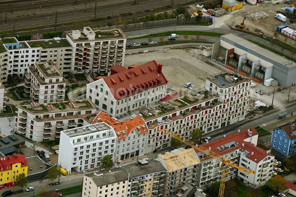 München from the bird's eye view: Multi-family residential complex Kuvertfabrik in the district Pasing-Obermenzing in Munich in the state Bavaria, Germany
