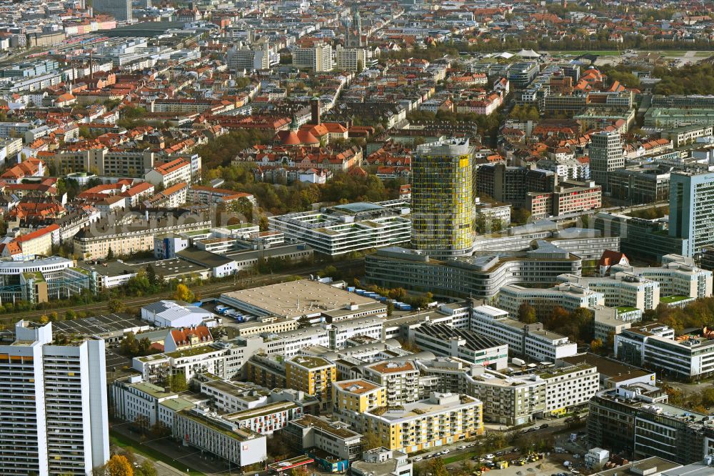 München from the bird's eye view: New multi-family residential complex Tuebinger Strasse - Hansastrasse in the district Sendling-Westpark in Munich in the state Bavaria, Germany