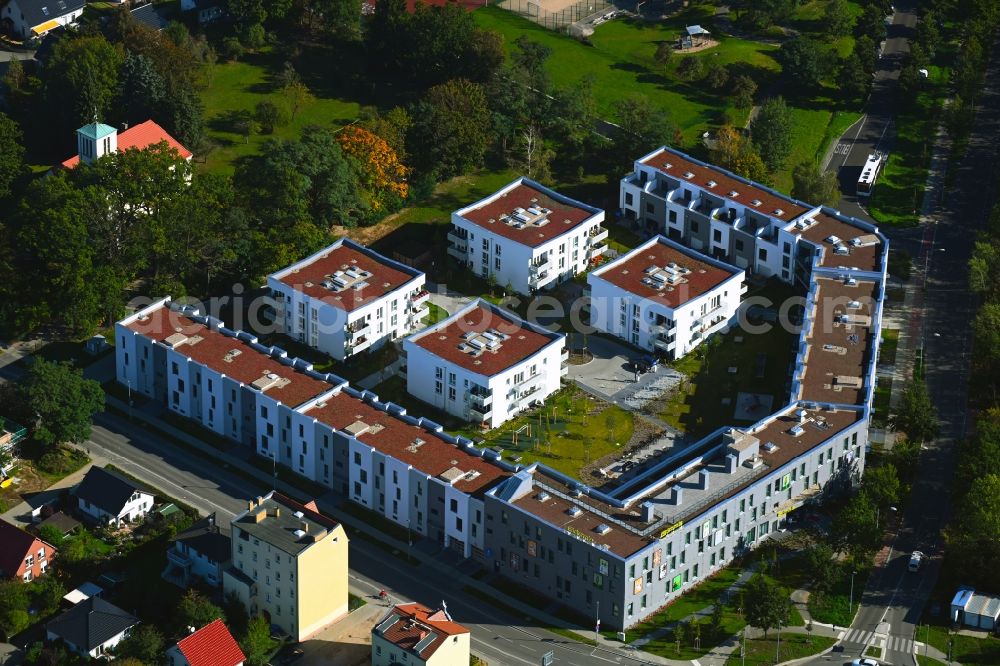 Aerial photograph Teltow - New multi-family residential complex Quartier on Kirchplatz on Ruhlsdorfer Strasse in Teltow in the state Brandenburg, Germany