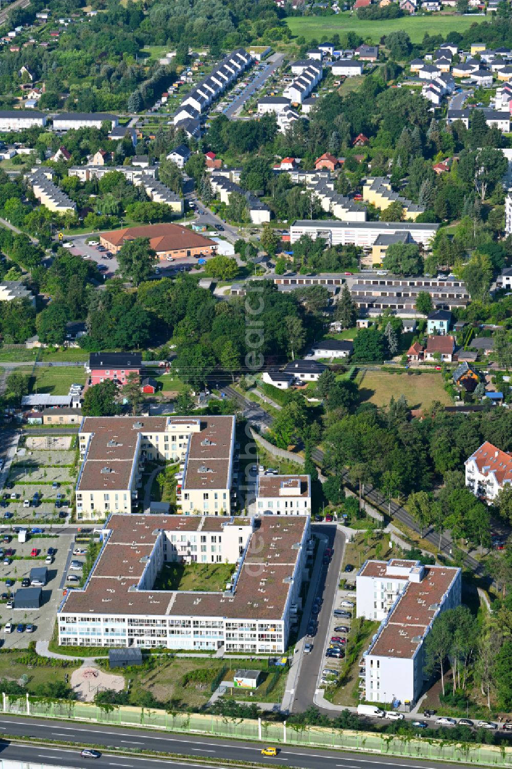 Aerial image Bernau - Multi-family residential complex Waldquartier Friedenstal-Bernau on Zepernicker Chaussee corner Lenastrasse on street Aldanstrasse in Bernau in the state Brandenburg, Germany