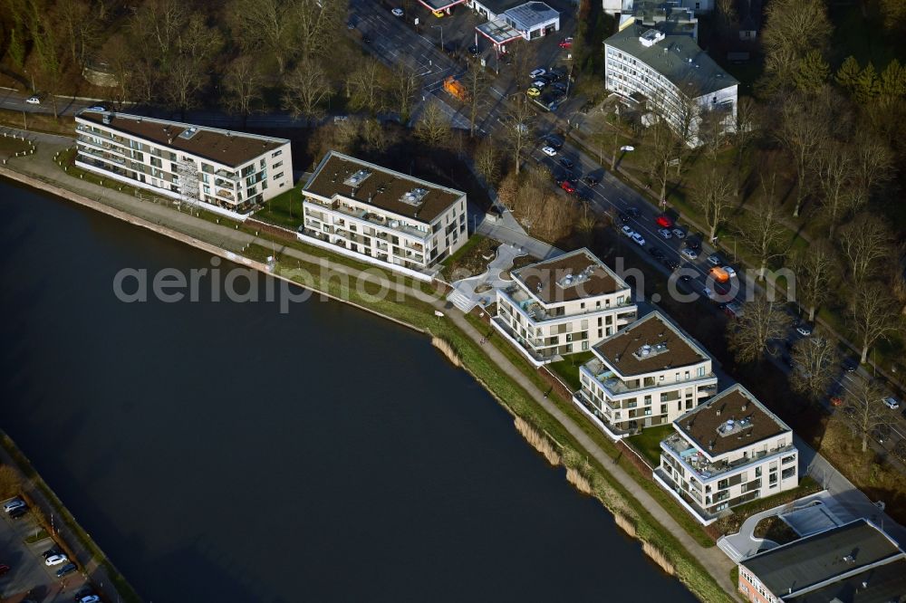 Aerial photograph Lübeck - Construction site to build a new multi-family residential complex Wohnen on Falkendonm along the Falkenstrasse in the district St. Juergen in Luebeck in the state Schleswig-Holstein, Germany