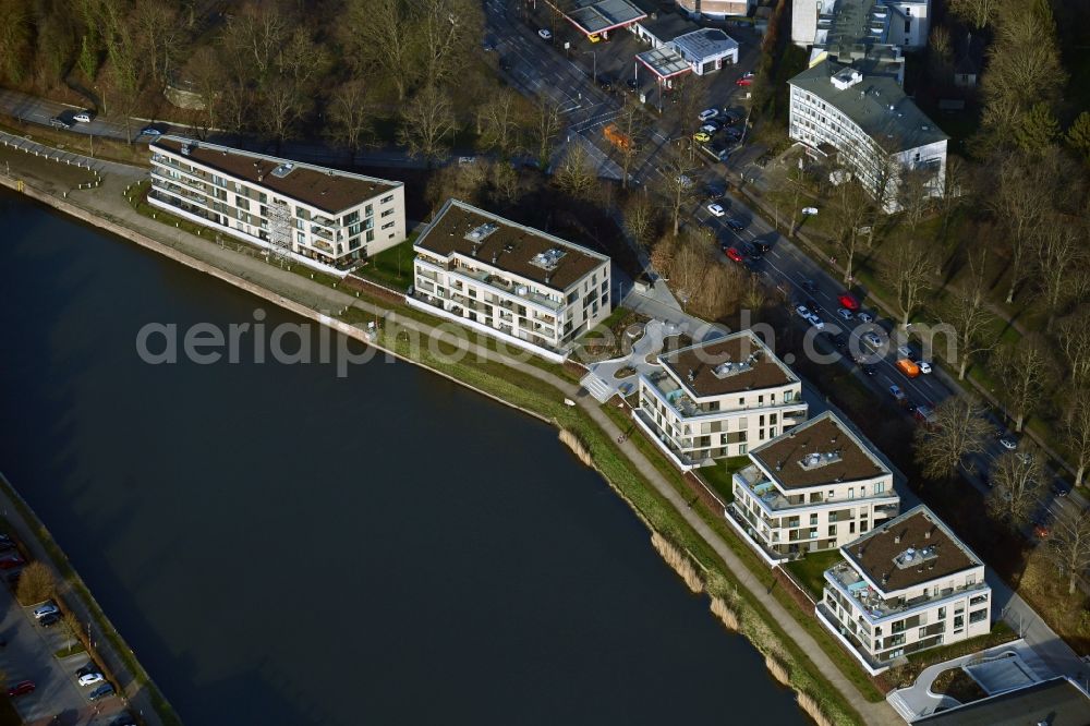 Lübeck from the bird's eye view: Construction site to build a new multi-family residential complex Wohnen on Falkendonm along the Falkenstrasse in the district St. Juergen in Luebeck in the state Schleswig-Holstein, Germany