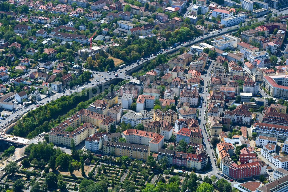 Aerial photograph Würzburg - Residential area of a multi-family house settlement on Annastrasse in the district Altstadt in Wuerzburg in the state Bavaria, Germany