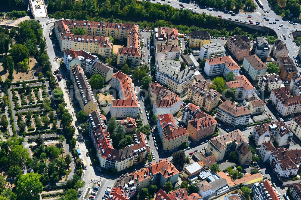 Würzburg from the bird's eye view: Residential area of a multi-family house settlement on Annastrasse in the district Altstadt in Wuerzburg in the state Bavaria, Germany