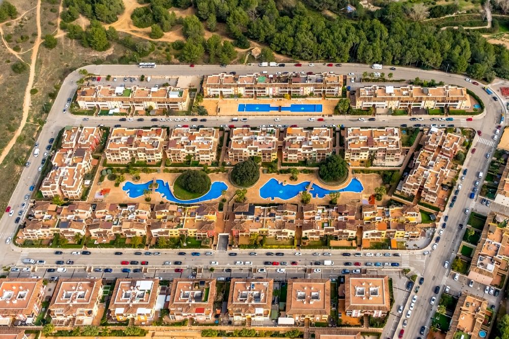 Aerial image Marratxi - Residential area of a multi-family house settlement between Carrer de l' Aljub, Carrer del Pujol, Carrer del Celler and Carrer de la SA?quia in Marratxi in Islas Baleares, Spain