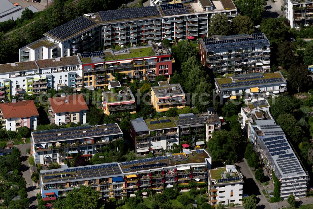 Freiburg im Breisgau from above - Residential area of a multi-family house settlement on the Georg-Elser-Strasse in the district Sankt Georgen in Freiburg im Breisgau in the state Baden-Wuerttemberg, Germany