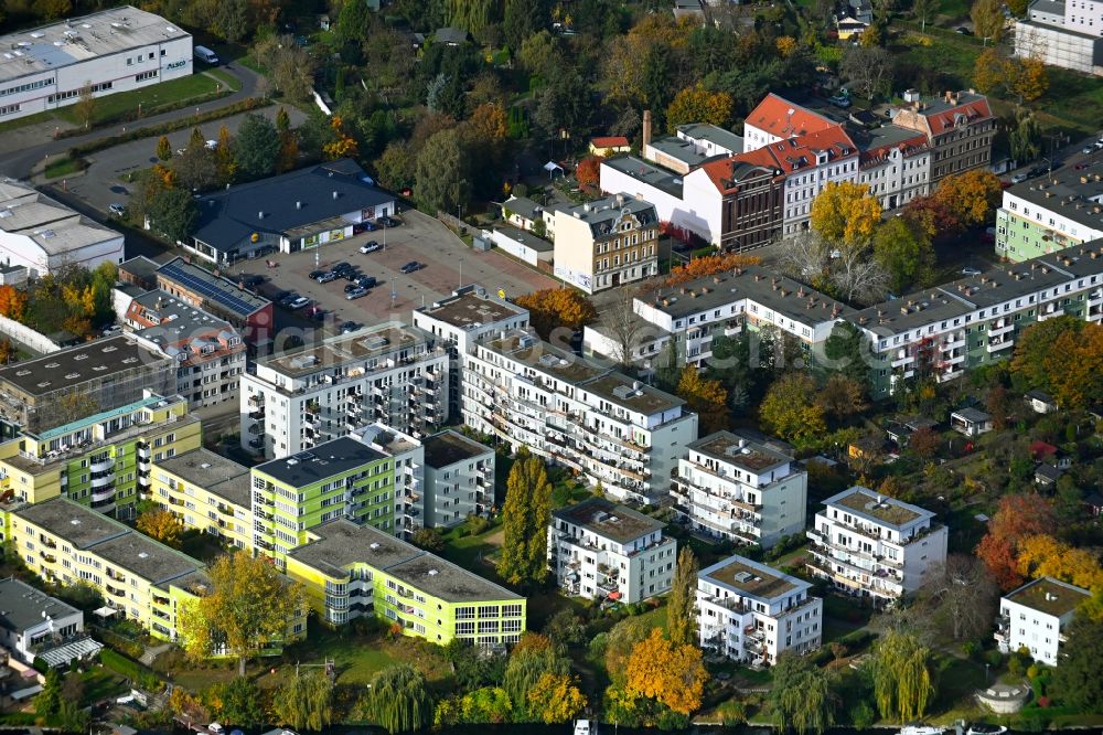 Berlin from above - Residential area of a multi-family house settlement on Gruenauer Strasse in the district Koepenick in Berlin, Germany