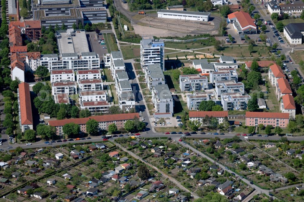Erfurt from above - Residential area of a multi-family house settlement on Lassallestrasse in the district Johannesvorstadt in Erfurt in the state Thuringia, Germany