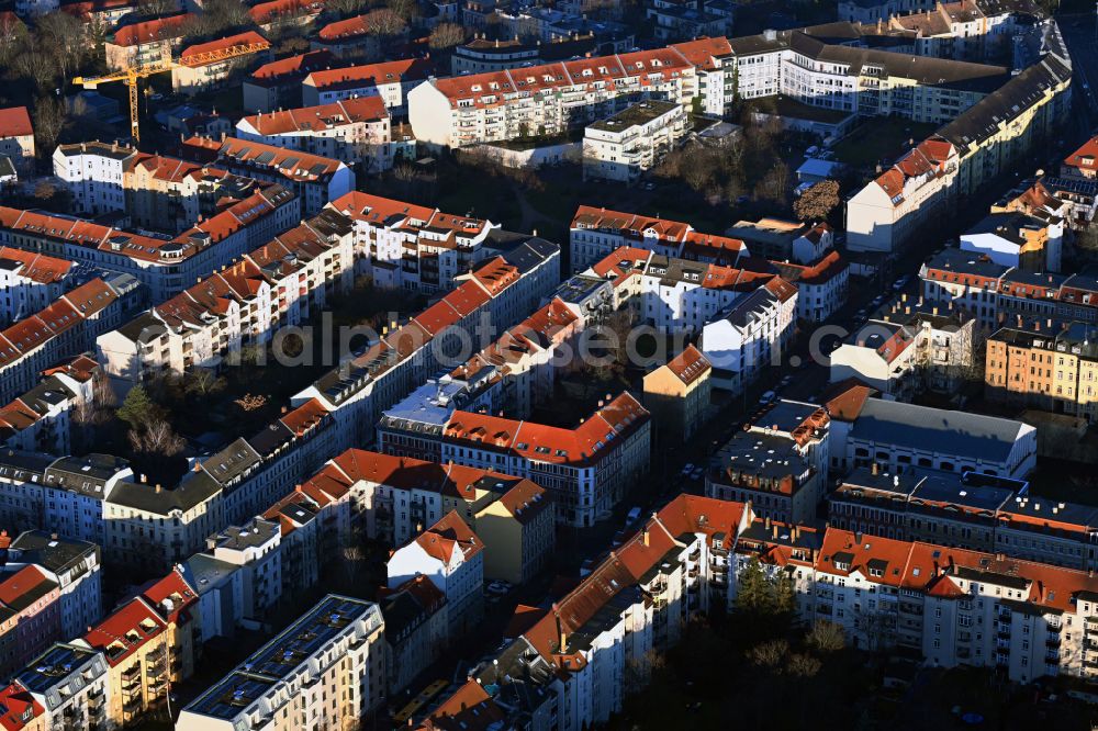 Leipzig from the bird's eye view: Residential area of a multi-family house settlement on street Wittenberger Strasse in the district Eutritzsch in Leipzig in the state Saxony, Germany