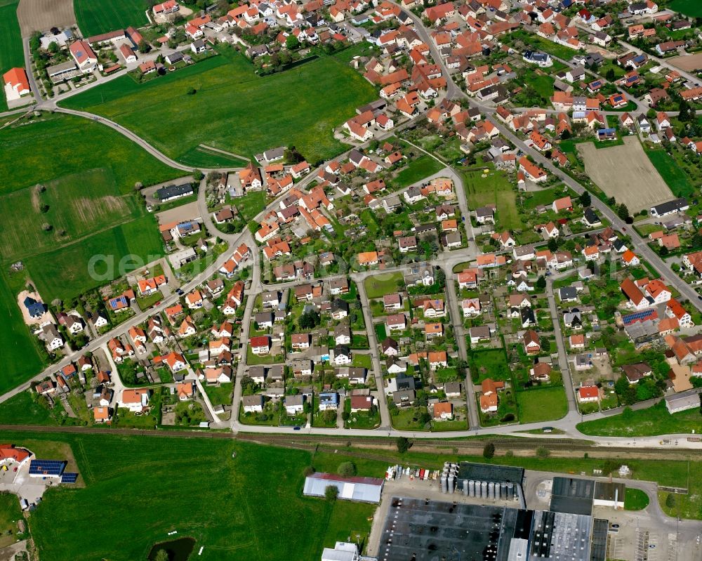 Aerial image Petersaurach - Residential area of a multi-family house settlement in Petersaurach in the state Bavaria, Germany