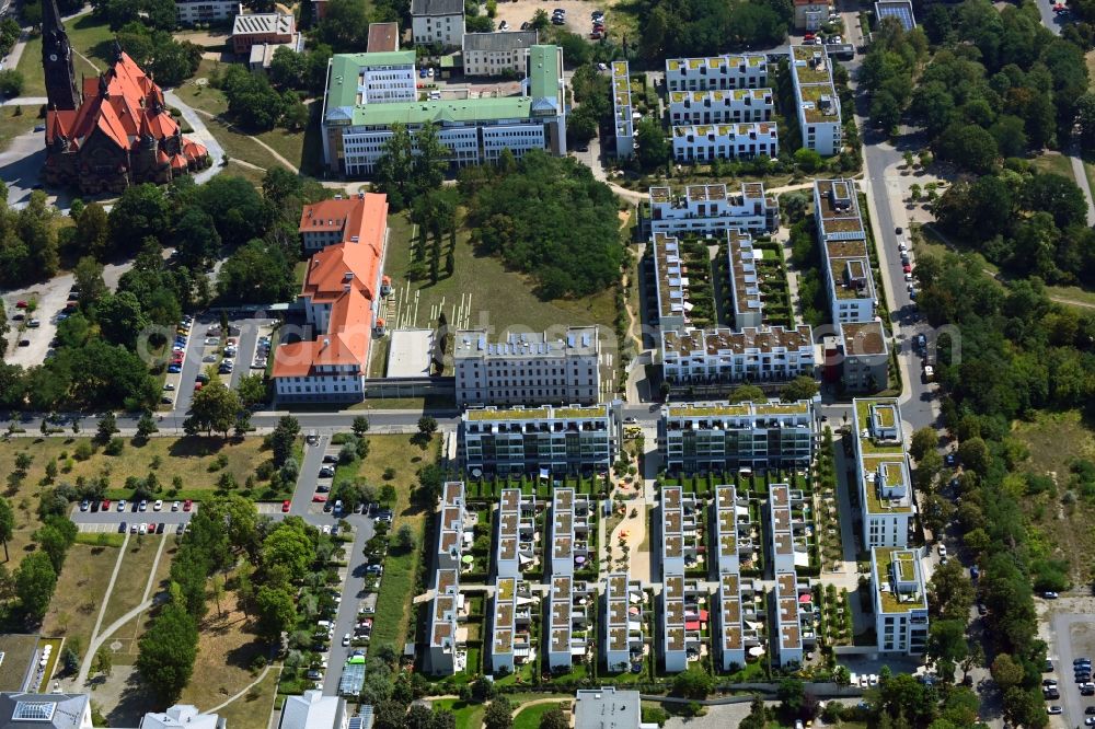 Dresden from the bird's eye view: Residential area of a multi-family house settlement Wohnanlage Wohnen on Alaunpark GmbH in of Hans-Oster-Strasse - Tannenstrasse in the district Aeussere Neustadt in Dresden in the state Saxony, Germany