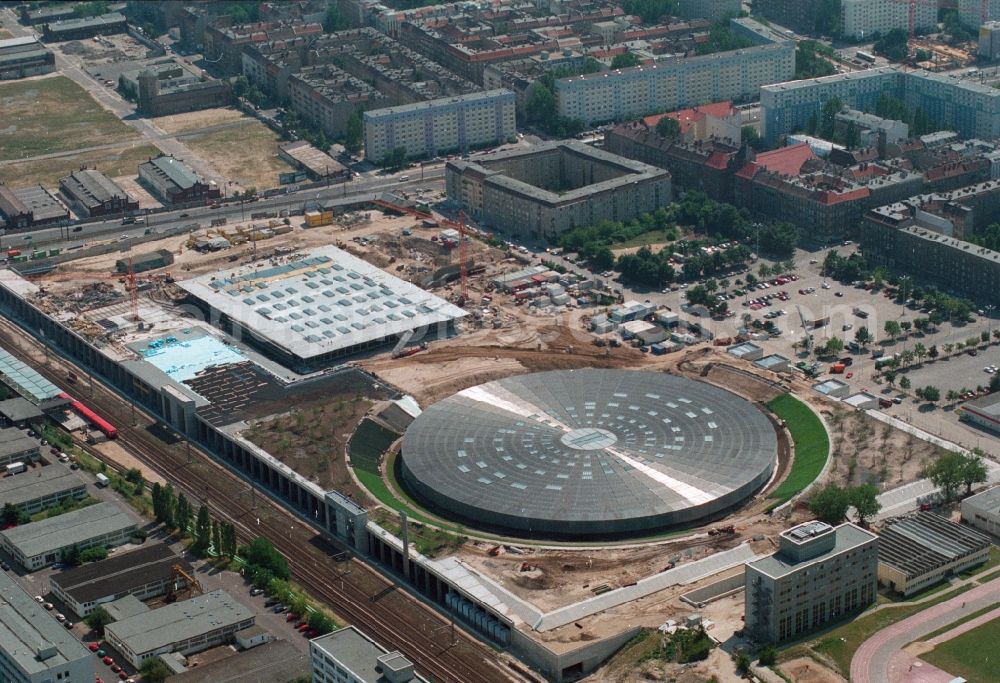 Berlin from above - View to the construction side of Velodrome at the Landsberger Allee in the Berlin district Prenzlauer Berg. The Velodrome is one of the largest event halls of Berlin and is used for sport events, concerts and other events