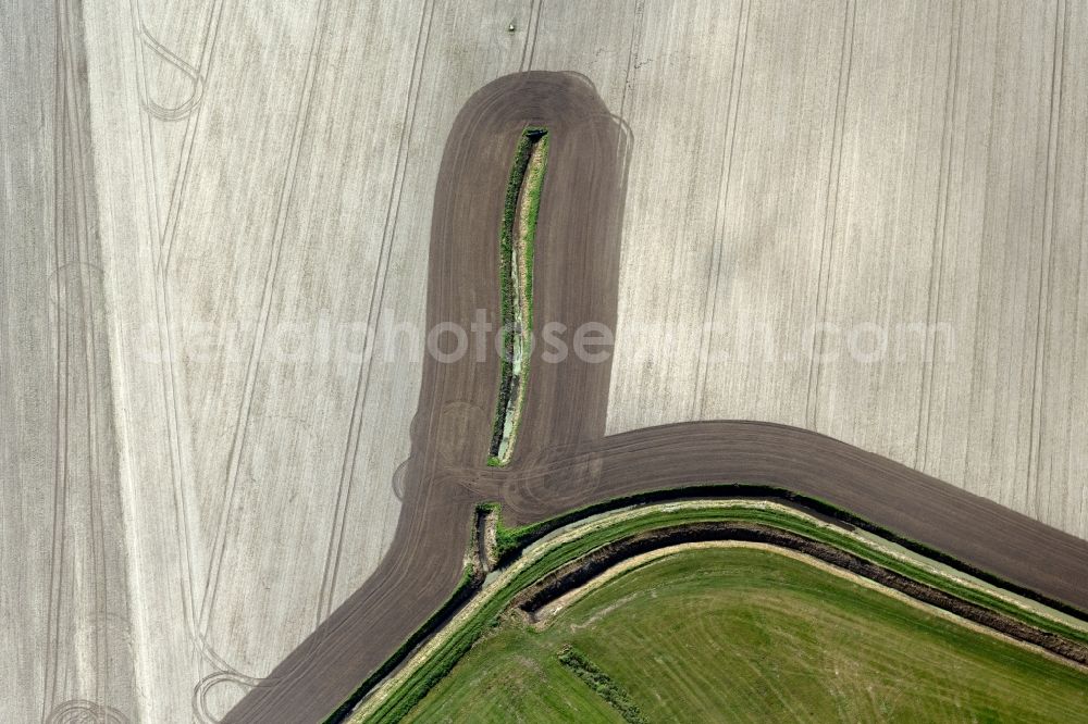 Wusterhusen from above - Irrigation and Melioration- channels on agricultural fields in Wusterhusen in the state Mecklenburg - Western Pomerania, Germany