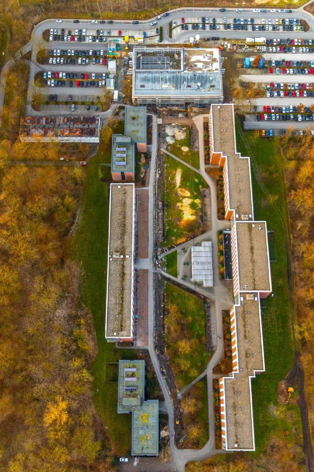 Nordkirchen from above - Mensa - Aula- building on the campus of the University of Fachhochschule fuer Finanzen FHF in Nordkirchen in the state North Rhine-Westphalia, Germany