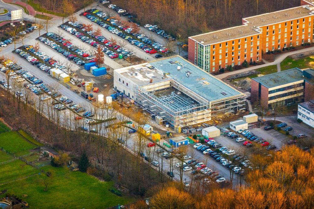 Nordkirchen from above - Mensa - Aula- building on the campus of the University of Fachhochschule fuer Finanzen FHF in Nordkirchen in the state North Rhine-Westphalia, Germany