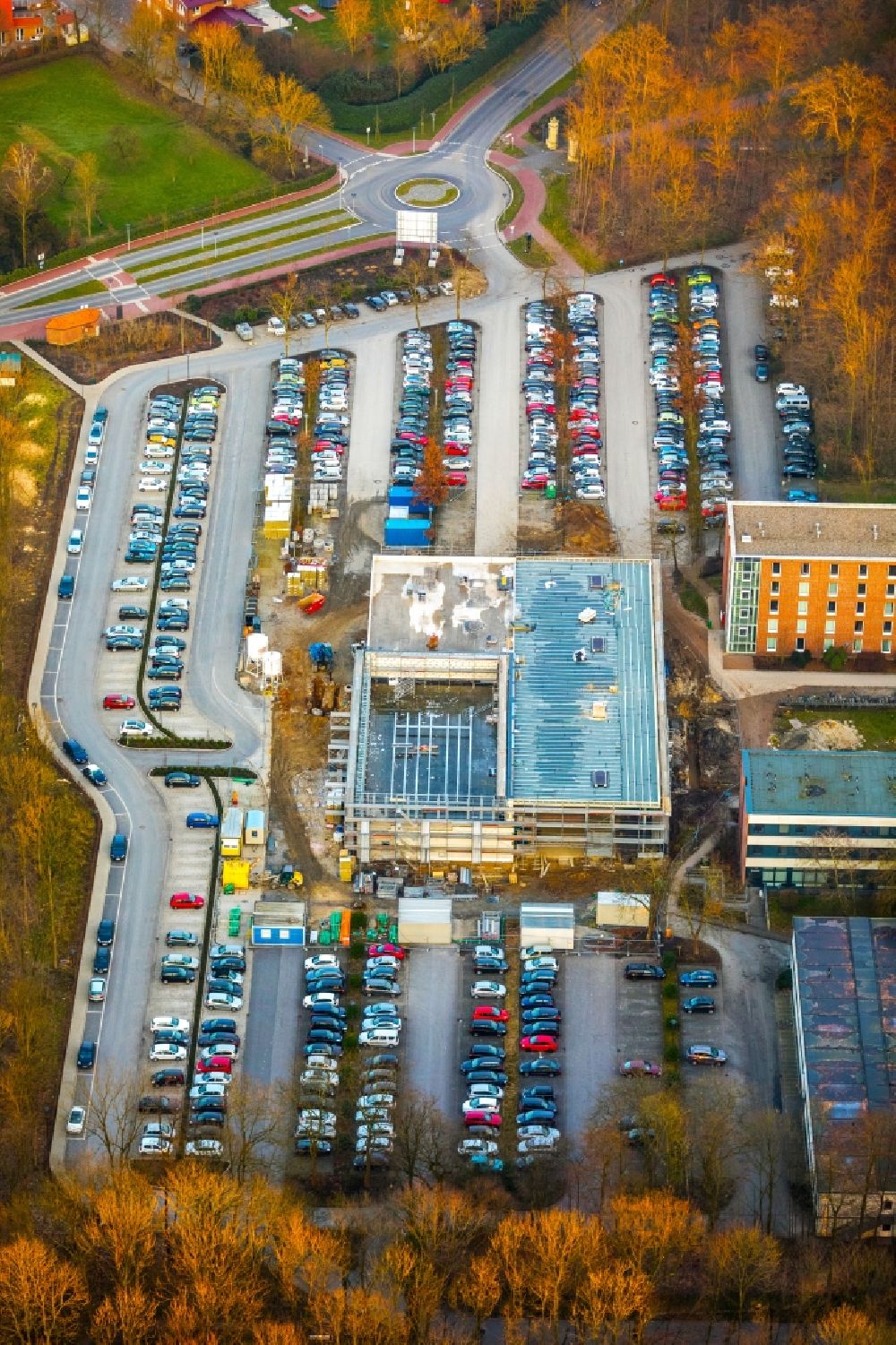 Aerial image Nordkirchen - Mensa - Aula- building on the campus of the University of Fachhochschule fuer Finanzen FHF in Nordkirchen in the state North Rhine-Westphalia, Germany