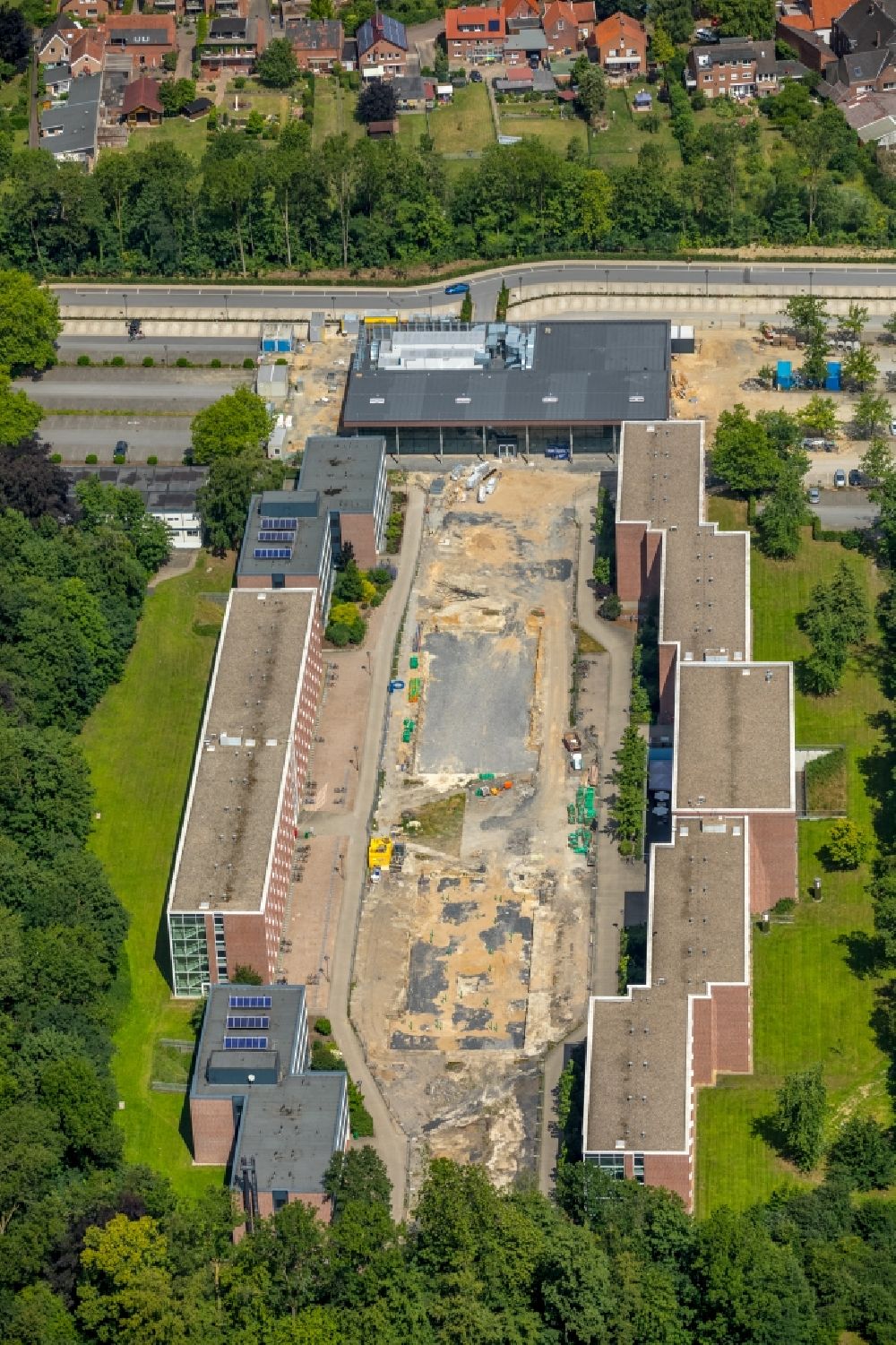 Nordkirchen from the bird's eye view: Mensa - Aula- building on the campus of the University of Fachhochschule fuer Finanzen FHF in Nordkirchen in the state North Rhine-Westphalia, Germany