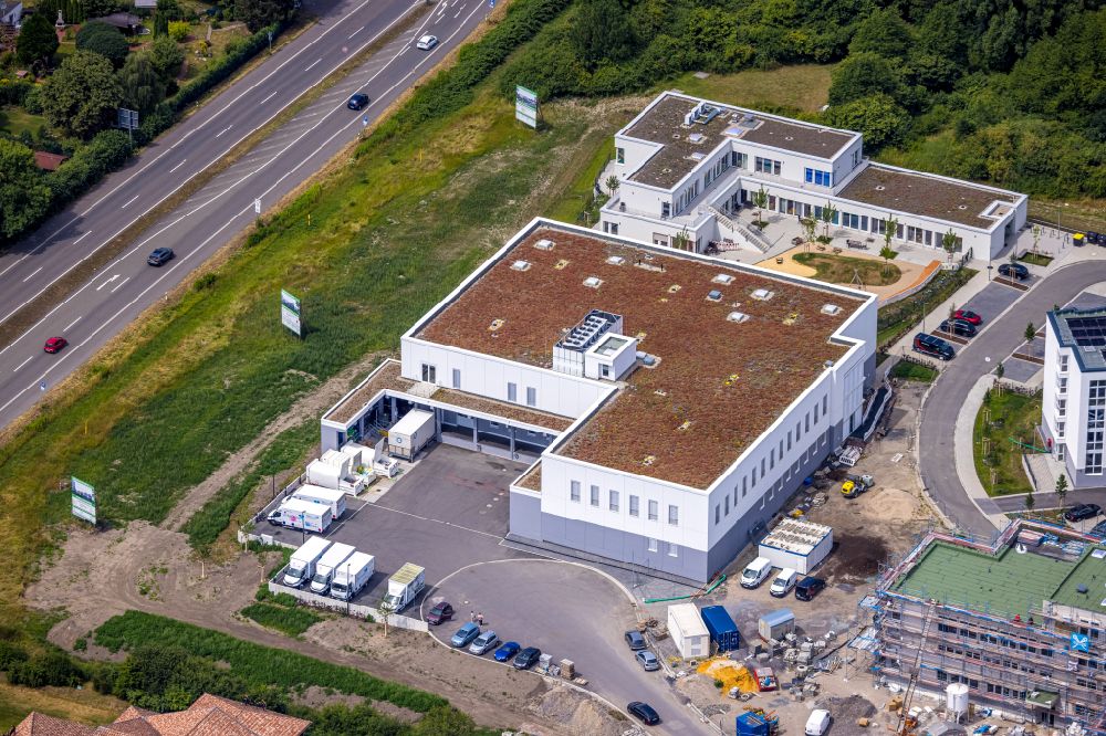 Aerial image Castrop-Rauxel - Mensa - cafeteria on the clinic premises - health campus of the clinic Evangelisches Krankenhaus Gesundheitscampus in Castrop-Rauxel at Ruhrgebiet in the state North Rhine-Westphalia, Germany