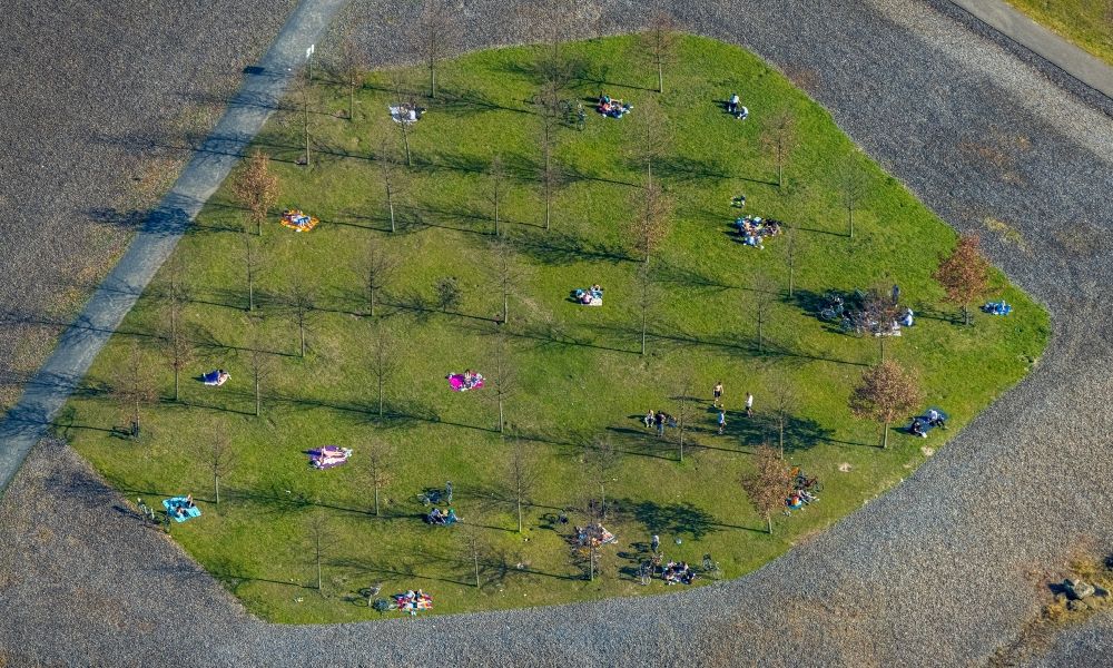 Aerial image Dortmund - People in a meadow in the district Remberg in Dortmund at Ruhrgebiet in the state North Rhine-Westphalia, Germany