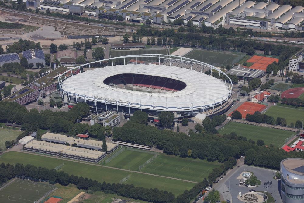 Stuttgart from the bird's eye view: Sports facility grounds of the Arena stadium Mercedes-Benz Arena in Stuttgart in the state Baden-Wuerttemberg, Germany