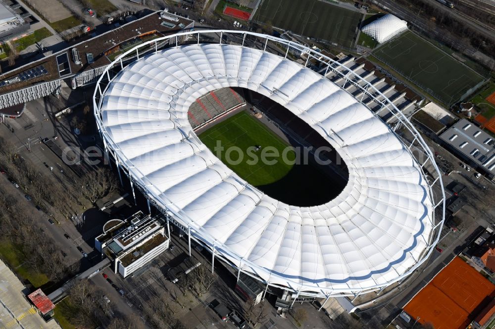 Aerial photograph Stuttgart - Sports facility grounds of the Arena stadium Mercedes-Benz Arena in Stuttgart in the state Baden-Wurttemberg, Germany
