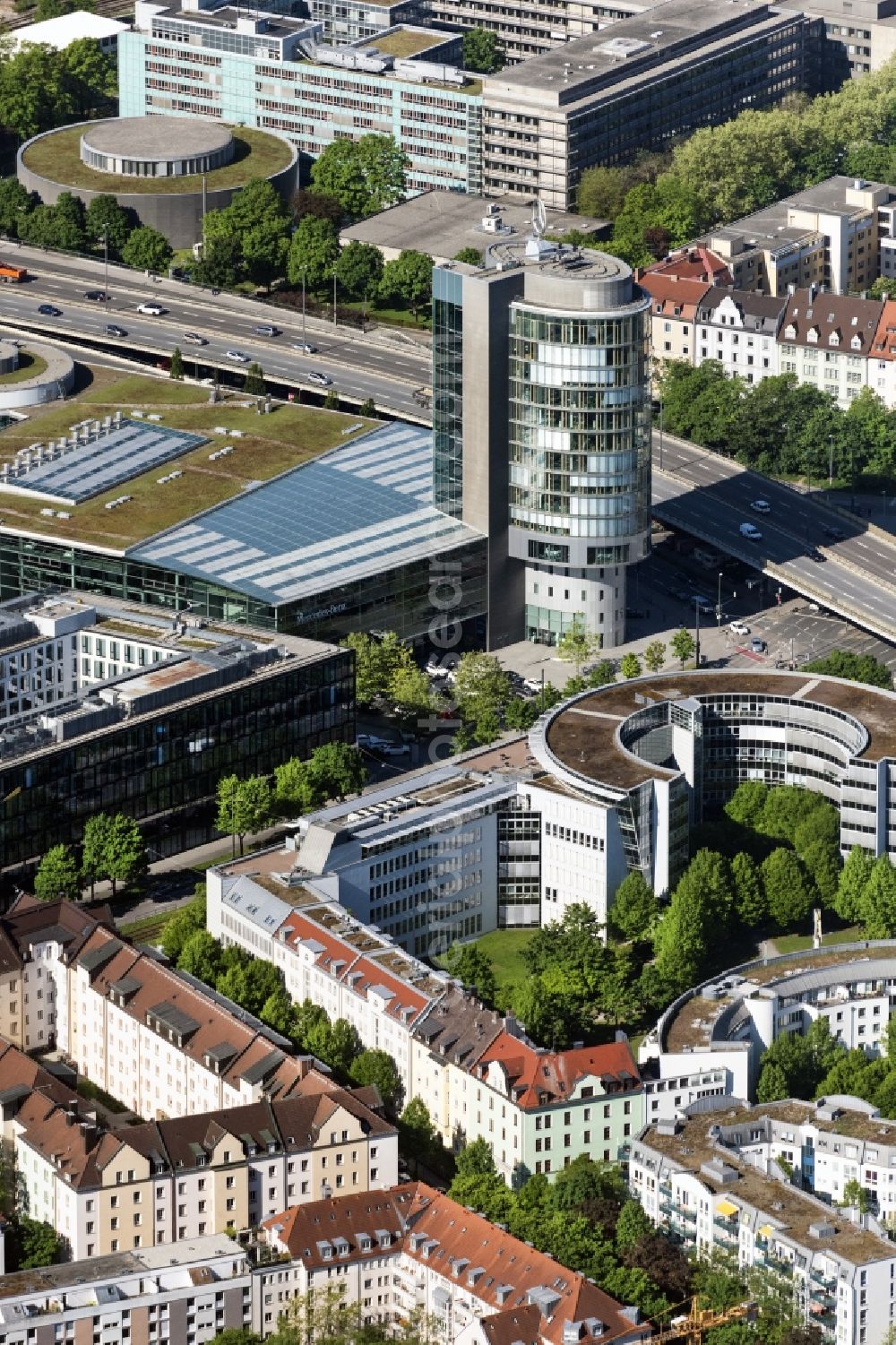 Aerial photograph München - Mercedes-Benz dealership in Munich at the Arnulf Strasse in Munich in Bavaria
