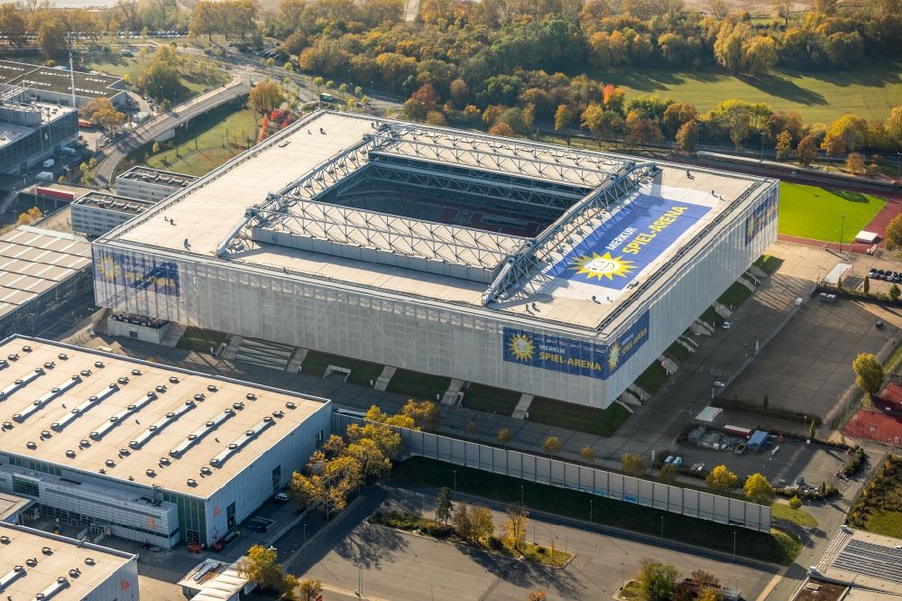 Aerial image Düsseldorf - Sports facility grounds of the MERKUR SPIEL-ARENA in Duesseldorf in the state North Rhine-Westphalia
