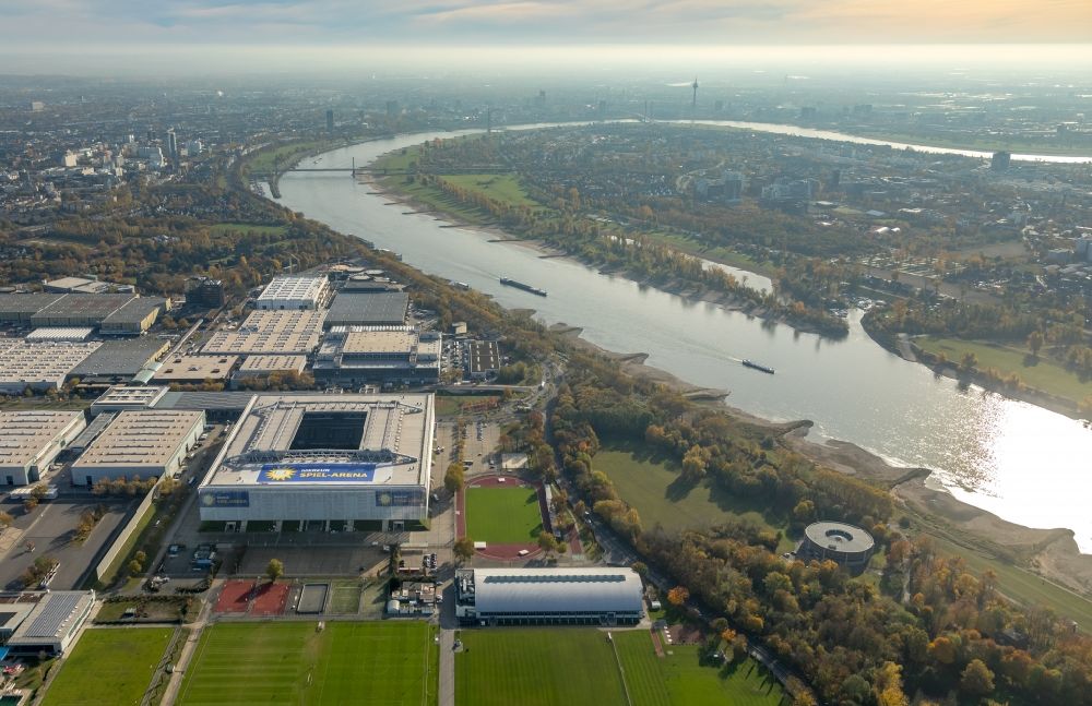 Düsseldorf from above - Sports facility grounds of the MERKUR SPIEL-ARENA in Duesseldorf in the state North Rhine-Westphalia