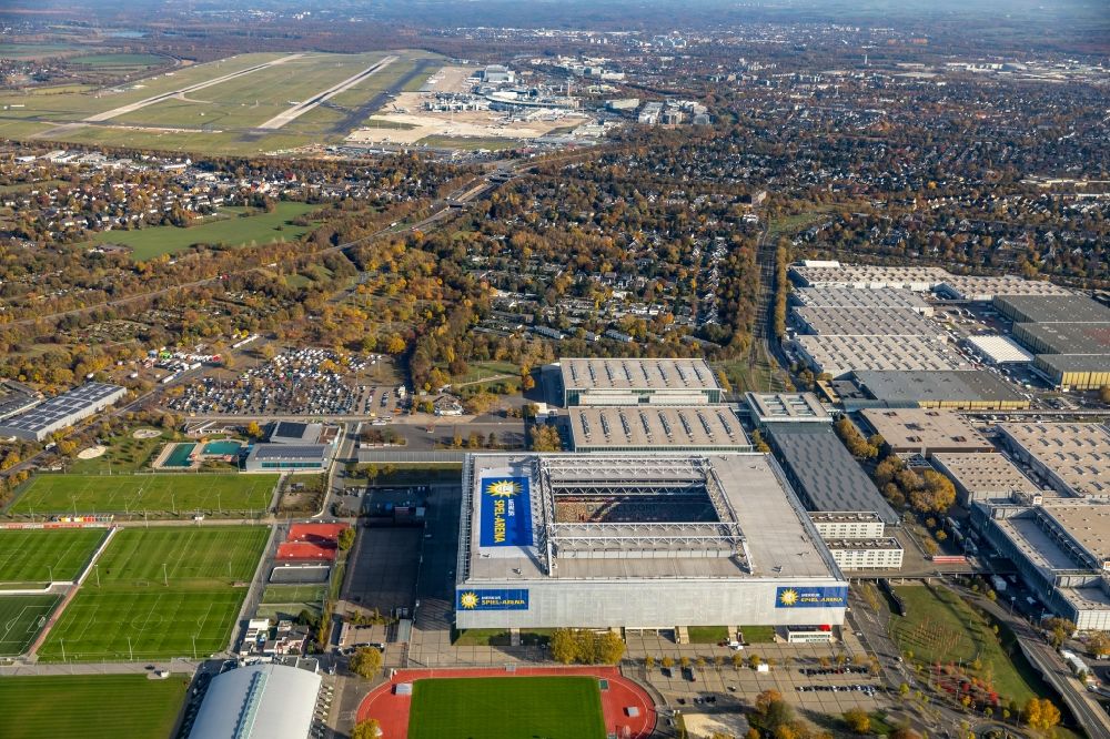 Aerial photograph Düsseldorf - Sports facility grounds of the MERKUR SPIEL-ARENA in Duesseldorf in the state North Rhine-Westphalia