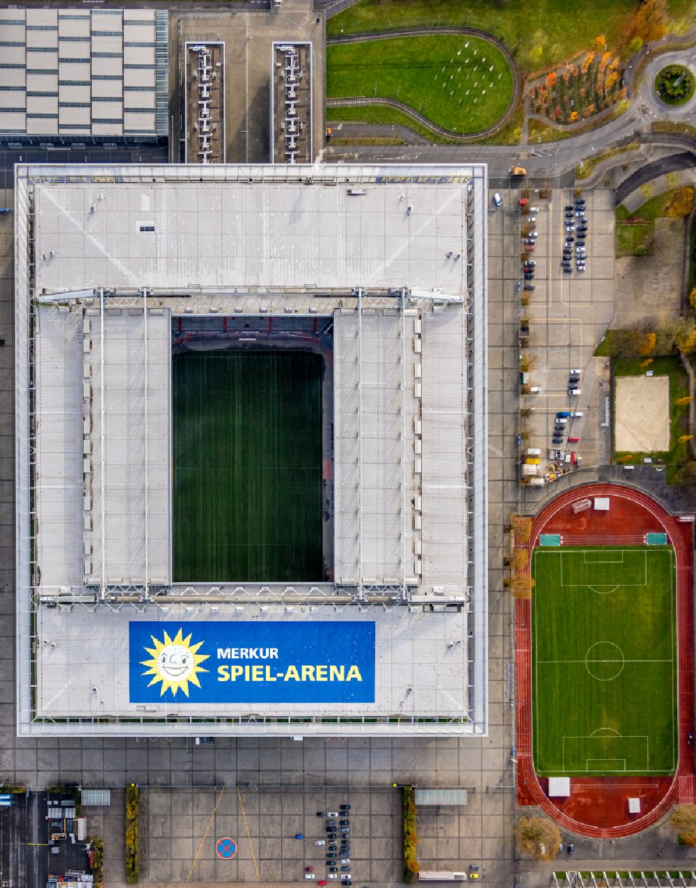 Aerial photograph Düsseldorf - sports facility grounds of the MERKUR SPIEL-ARENA in Duesseldorf in the state North Rhine-Westphalia