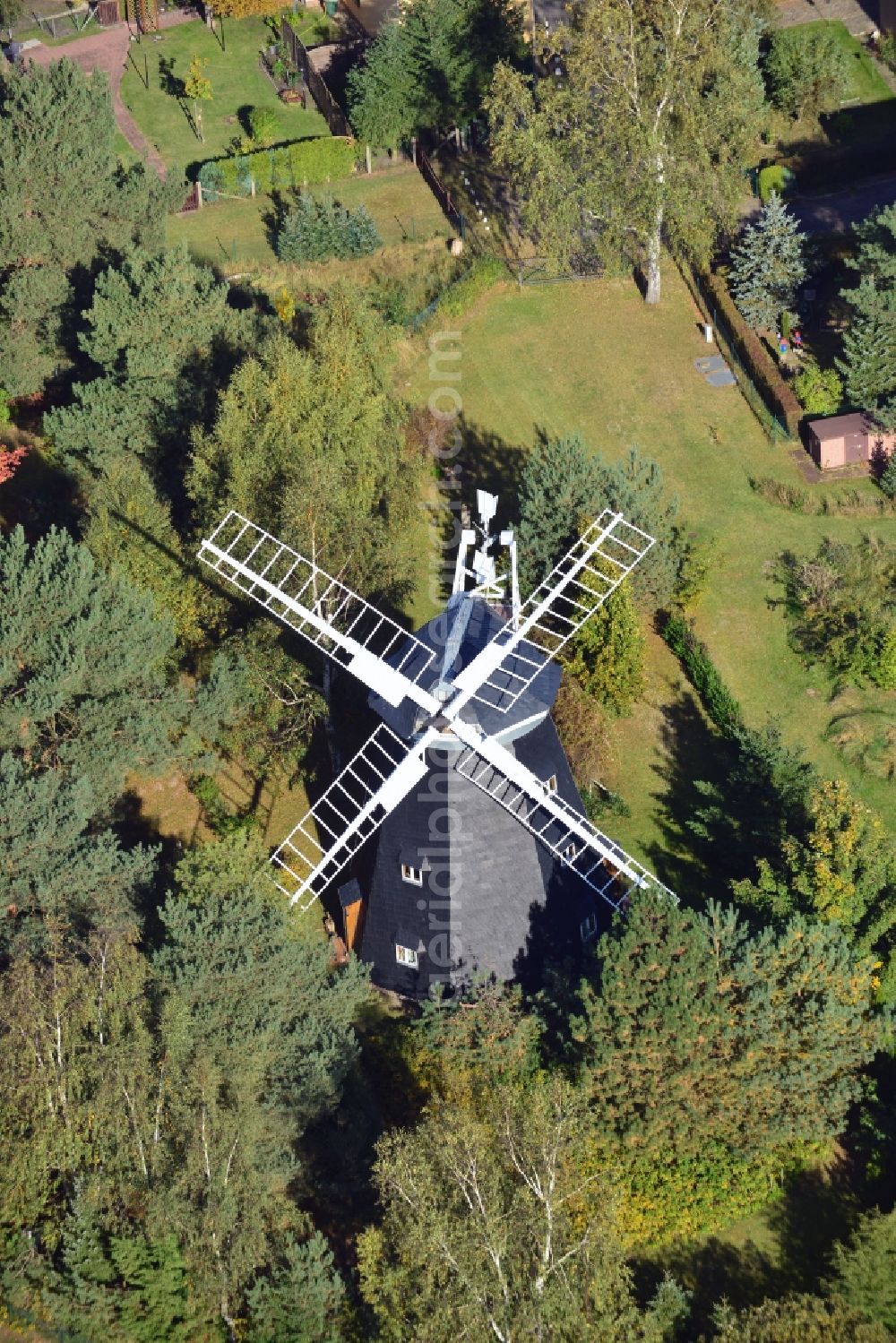 Trassenheide from the bird's eye view: View of the mill Seebad in Trassenheide on Usedom in the state Mecklenburg-Vorpommern. The windmill was until the turnaround used as a holiday chalet and holiday apartment. Thereupon the mill became Wolfgang Gerbere property