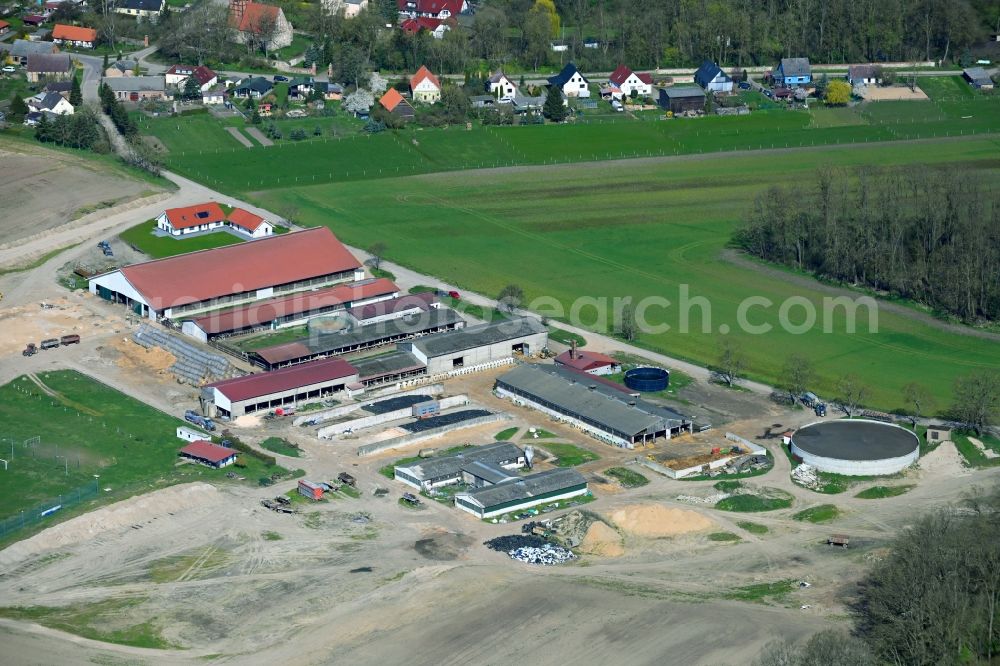 Aerial photograph Menkin - Dairy plant and animal breeding stables with cows Wollschow-Menkiner Agrar GmbH & Co. K in Menkin in the state Brandenburg, Germany