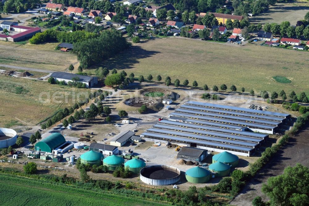 Aerial image Nauen - Dairy plant and animal breeding stables with cows An den Koenigshorster Wiesen in Nauen in the state Brandenburg, Germany