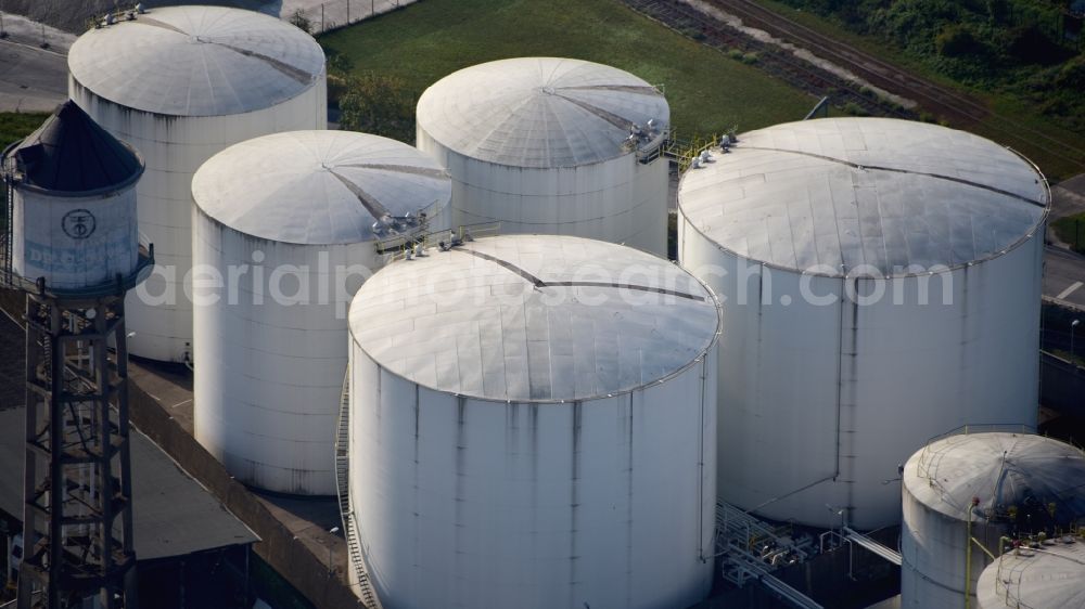 Bendorf from above - Mineral oil - tank in Bendorf in the state Rhineland-Palatinate, Germany