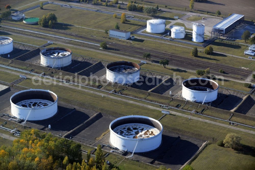 Aerial image Seefeld - Mineral oil - high storage tanks for gasoline and diesel fuels in Seefeld in Brandenburg