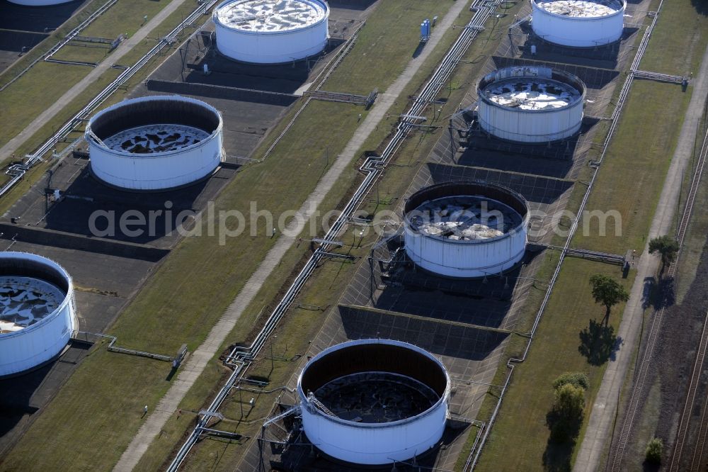 Aerial image Seefeld - Mineral oil - high storage tanks for gasoline and diesel fuels in Seefeld in Brandenburg