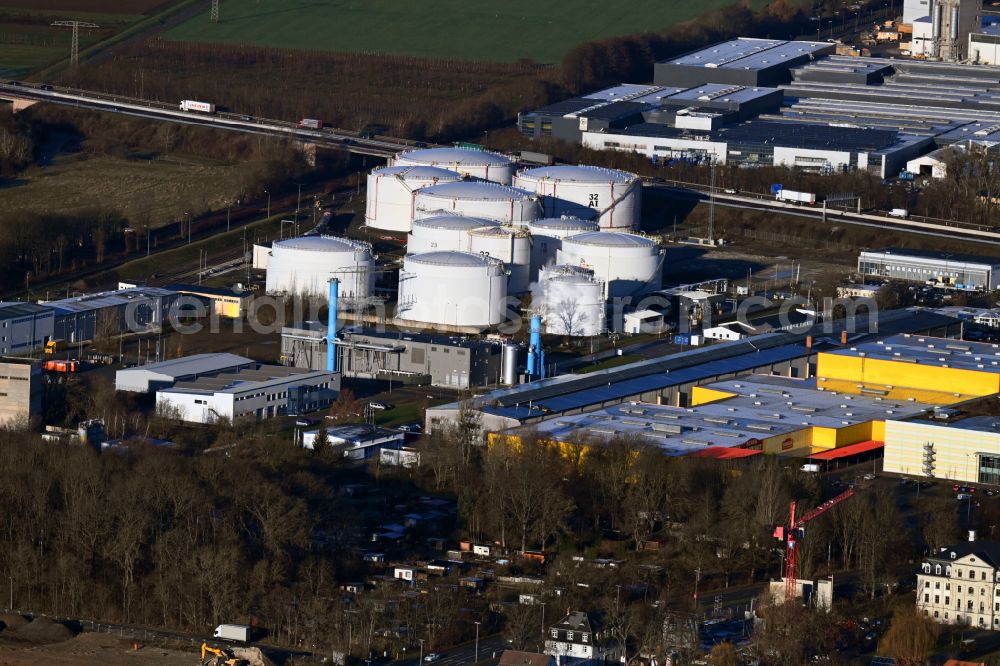 Gera from above - Mineral oil - tank of Oiltanking Deutschland GmbH & Co. KG on Siemensstrasse in Gera in the state Thuringia, Germany