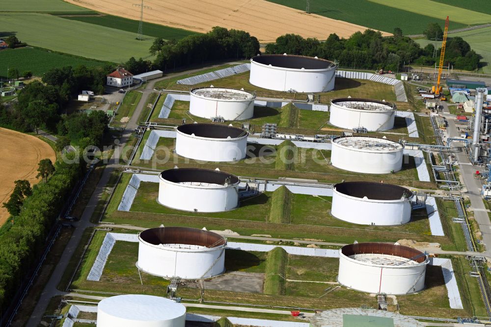 Aerial image Desching - Mineral oil - high tank farm on the factory premises of the mineral oil producer Gunvor in Desching in the state Bavaria, Germany