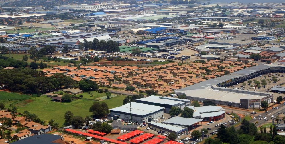 Boksburg from above - Mixing of residential and commercial settlements in the Johannesburg area in the district Hughes in Boksburg in Gauteng, South Africa