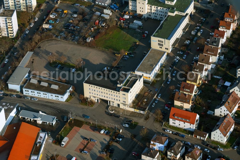 Stuttgart from above - Mixing of residential and commercial settlements Schuetzenbuehlstrasse - Salzwiesenstrasse - Adestrasse in the district Zuffenhausen-Schuetzenbuehl in Stuttgart in the state Baden-Wuerttemberg, Germany