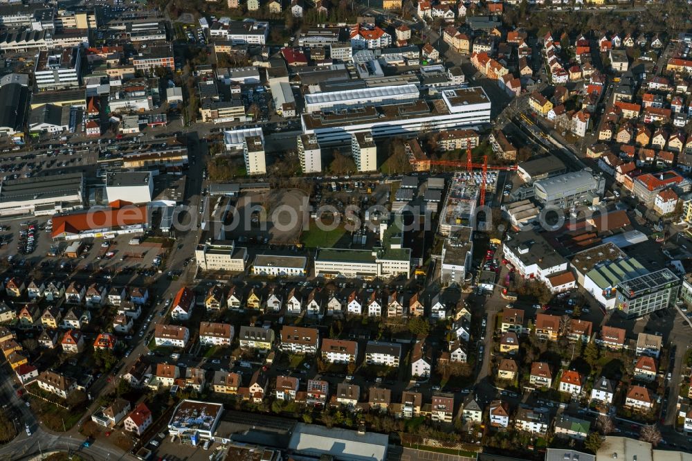 Aerial image Stuttgart - Mixing of residential and commercial settlements Schuetzenbuehlstrasse - Salzwiesenstrasse - Adestrasse in the district Zuffenhause in Stuttgart in the state Baden-Wuerttemberg, Germany