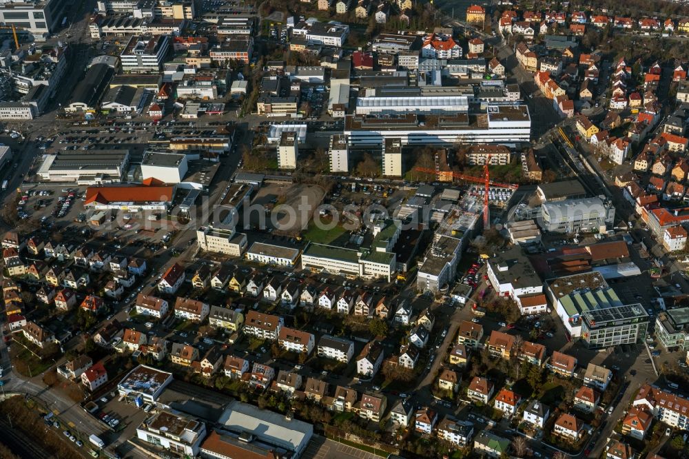 Aerial photograph Stuttgart - Mixing of residential and commercial settlements Schuetzenbuehlstrasse - Salzwiesenstrasse - Adestrasse in the district Zuffenhause in Stuttgart in the state Baden-Wuerttemberg, Germany