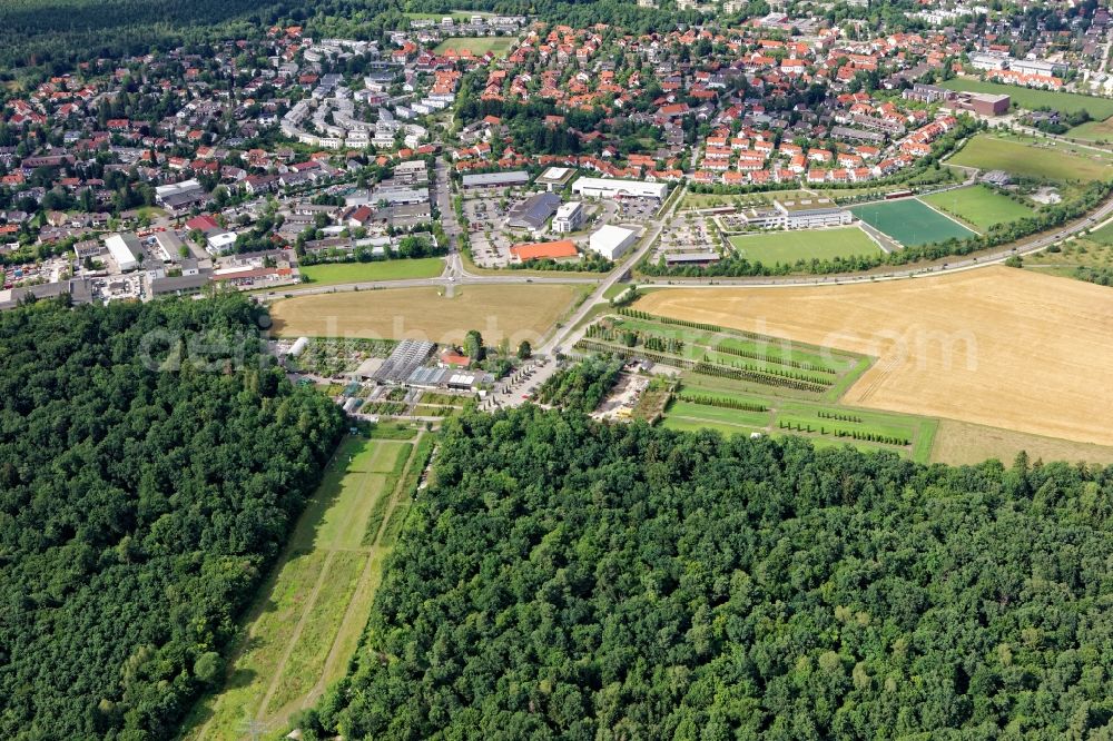 Aerial image Neuried - Mixing of residential and commercial settlements in Neuried in the state Bavaria, Germany